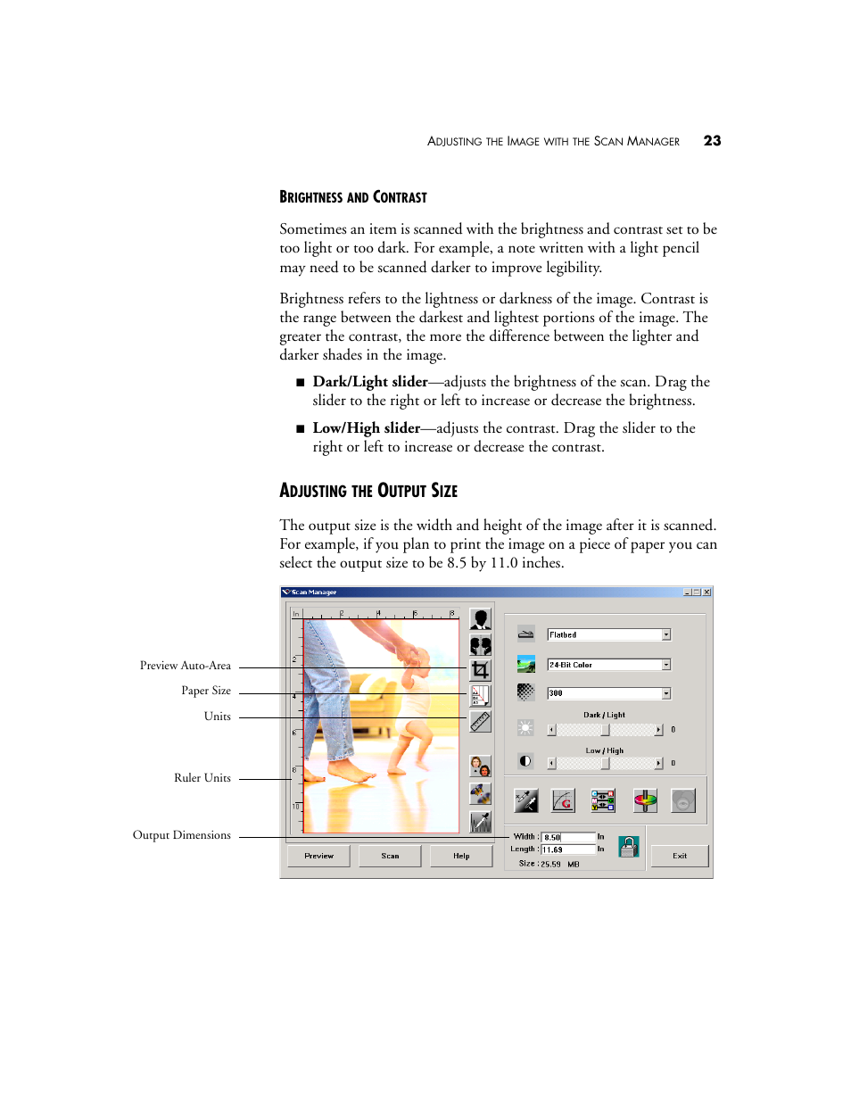 Adjusting the output size | Visioneer 9450 User Manual | Page 27 / 58