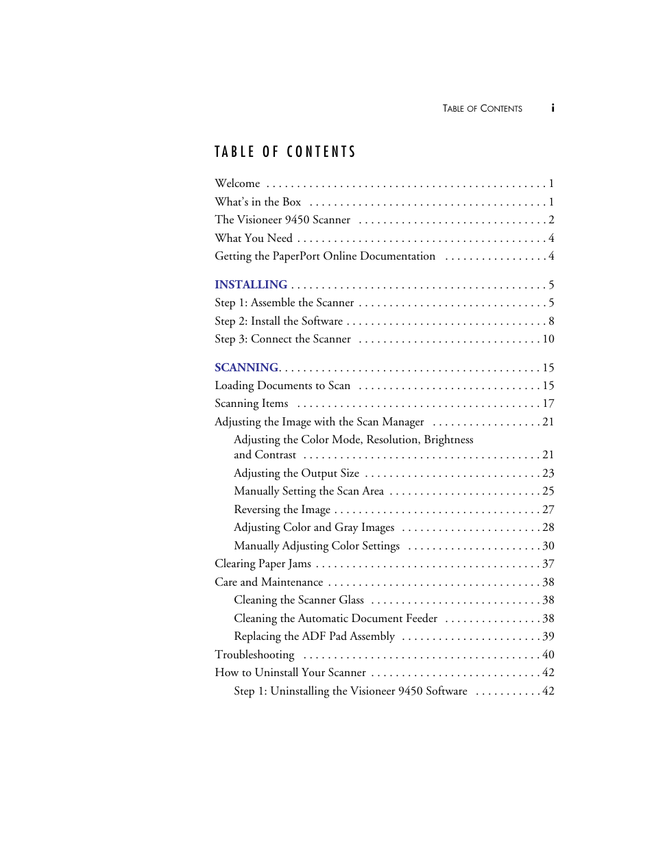Visioneer 9450 User Manual | Page 3 / 58