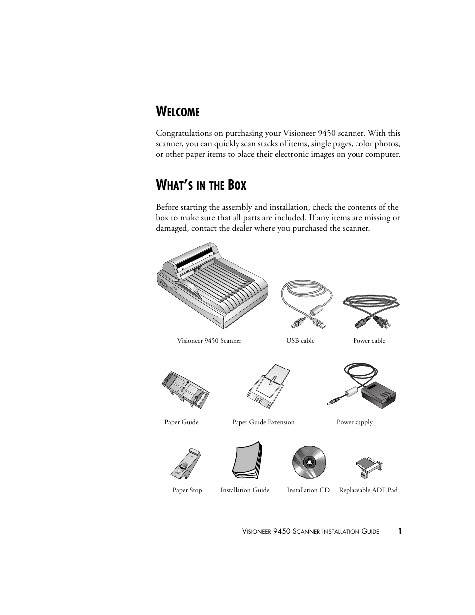 Welcome, What’s in the box, Welcome what’s in the box | Elcome | Visioneer 9450 User Manual | Page 5 / 58