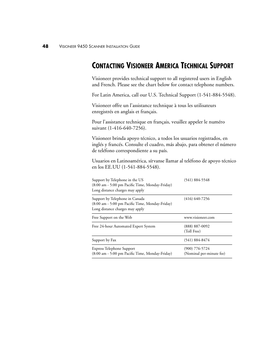 Contacting visioneer america technical support, Ontacting, Isioneer | Merica, Echnical, Upport | Visioneer 9450 User Manual | Page 52 / 58