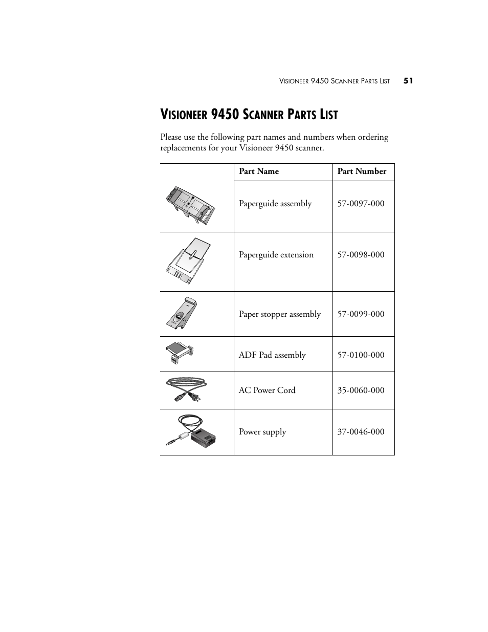 Visioneer 9450 scanner parts list, 9450 s, Isioneer | Canner, Arts | Visioneer 9450 User Manual | Page 55 / 58