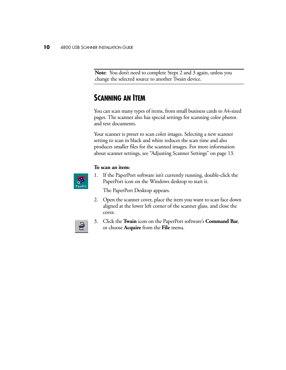 Scanning an item, Canning | Visioneer 4800 USB User Manual | Page 10 / 21