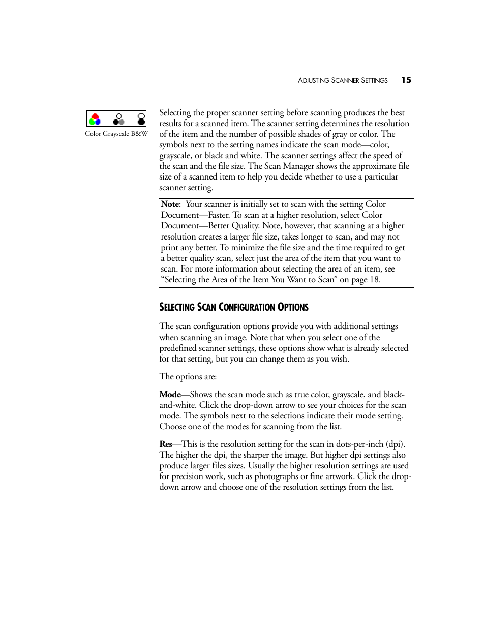 Selecting scan configuration options | Visioneer 4800 USB User Manual | Page 15 / 21