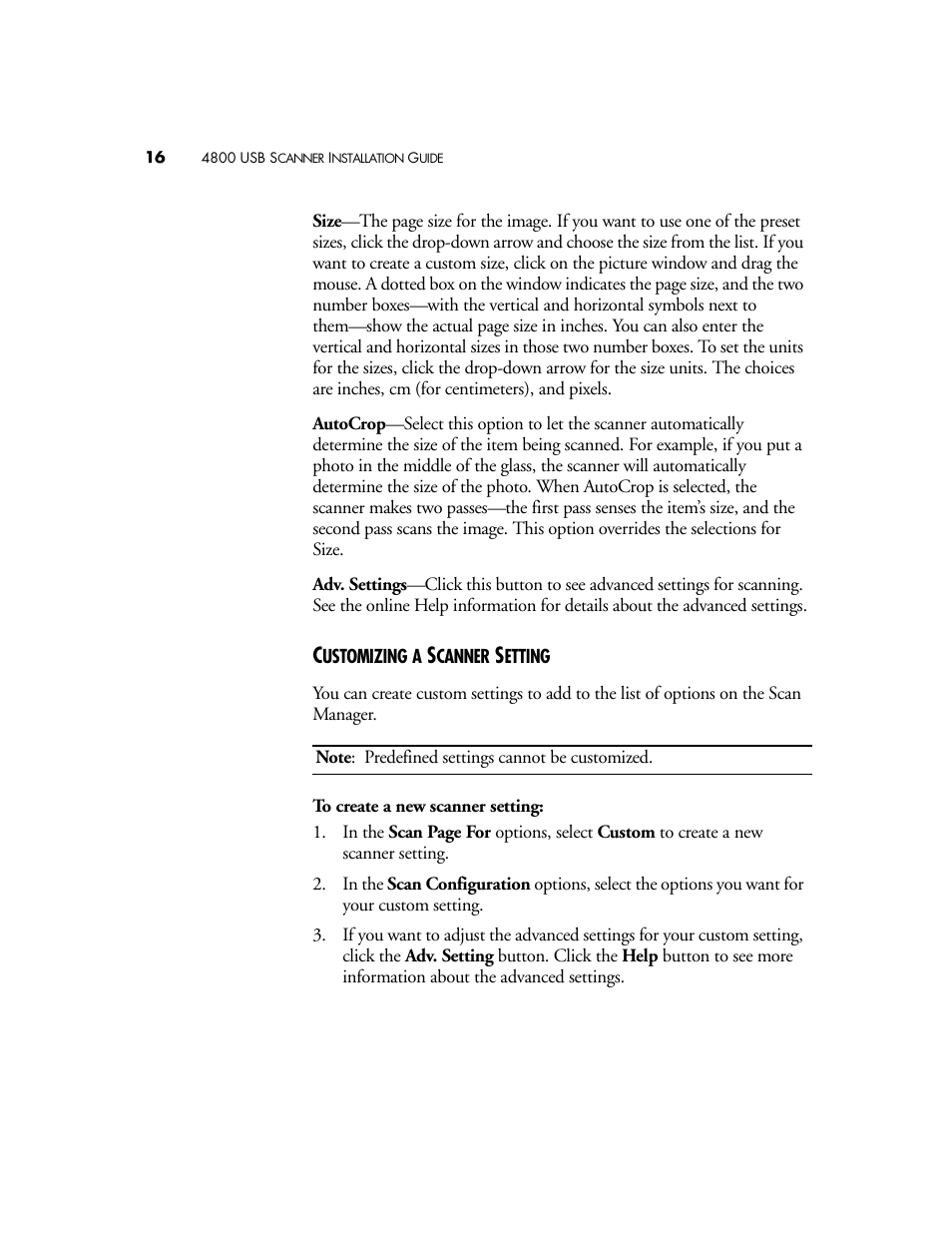 Customizing a scanner setting | Visioneer 4800 USB User Manual | Page 16 / 21