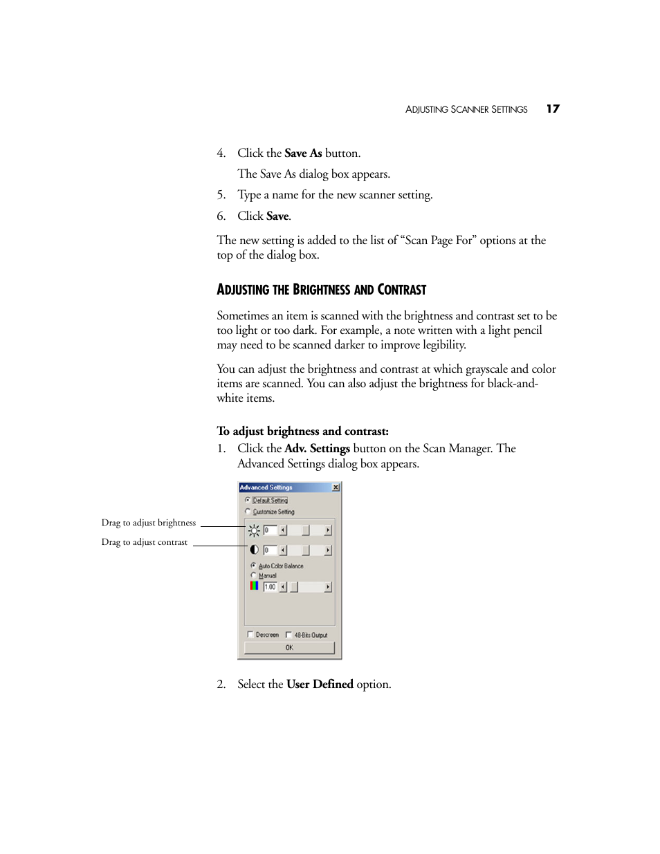 Adjusting the brightness and contrast | Visioneer 4800 USB User Manual | Page 17 / 21