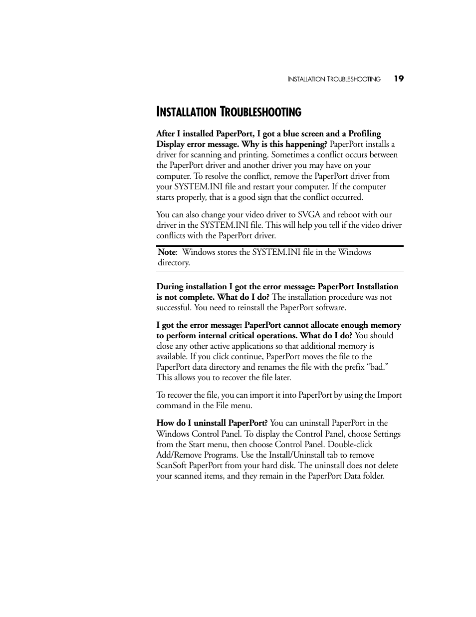 Installation troubleshooting, Nstallation, Roubleshooting | Visioneer 4800 USB User Manual | Page 19 / 21