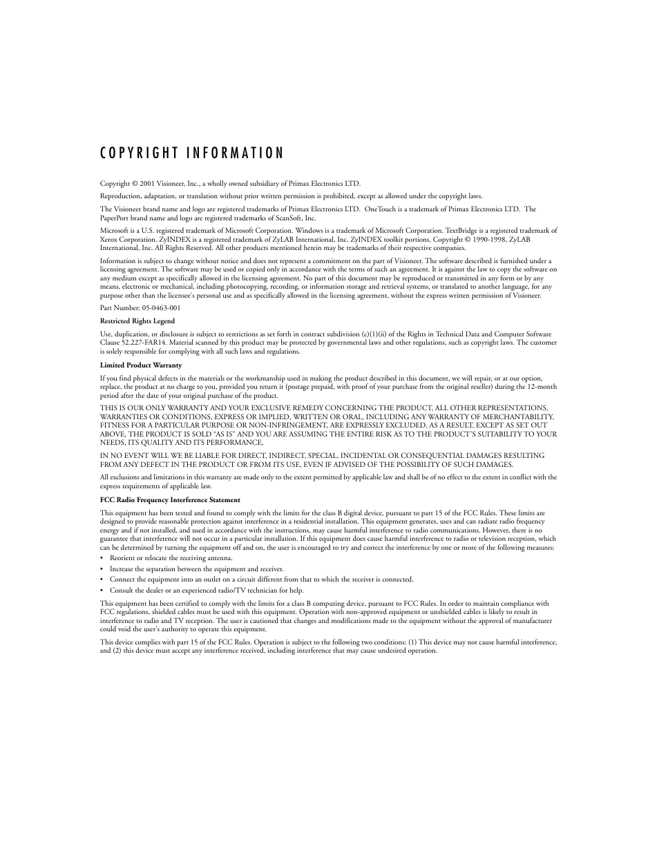 Visioneer 4800 USB User Manual | Page 2 / 21
