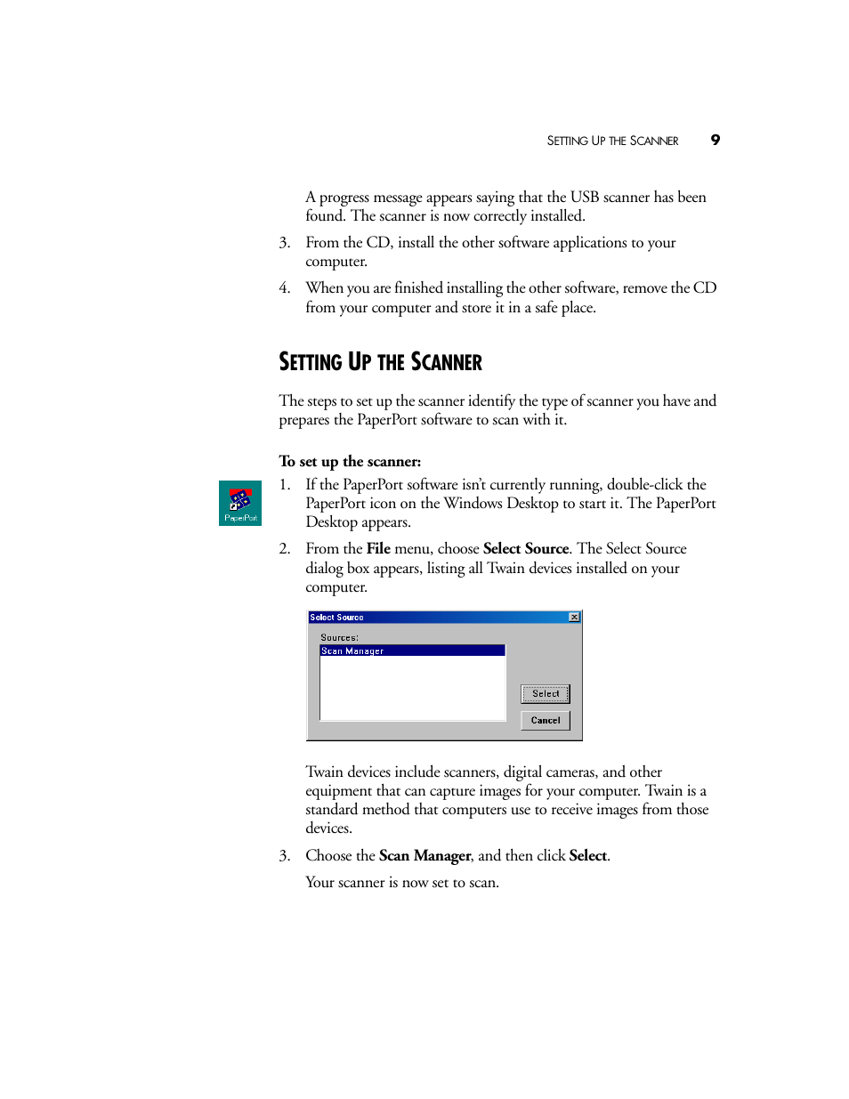 Setting up the scanner, Etting, Canner | Visioneer 4800 USB User Manual | Page 9 / 21