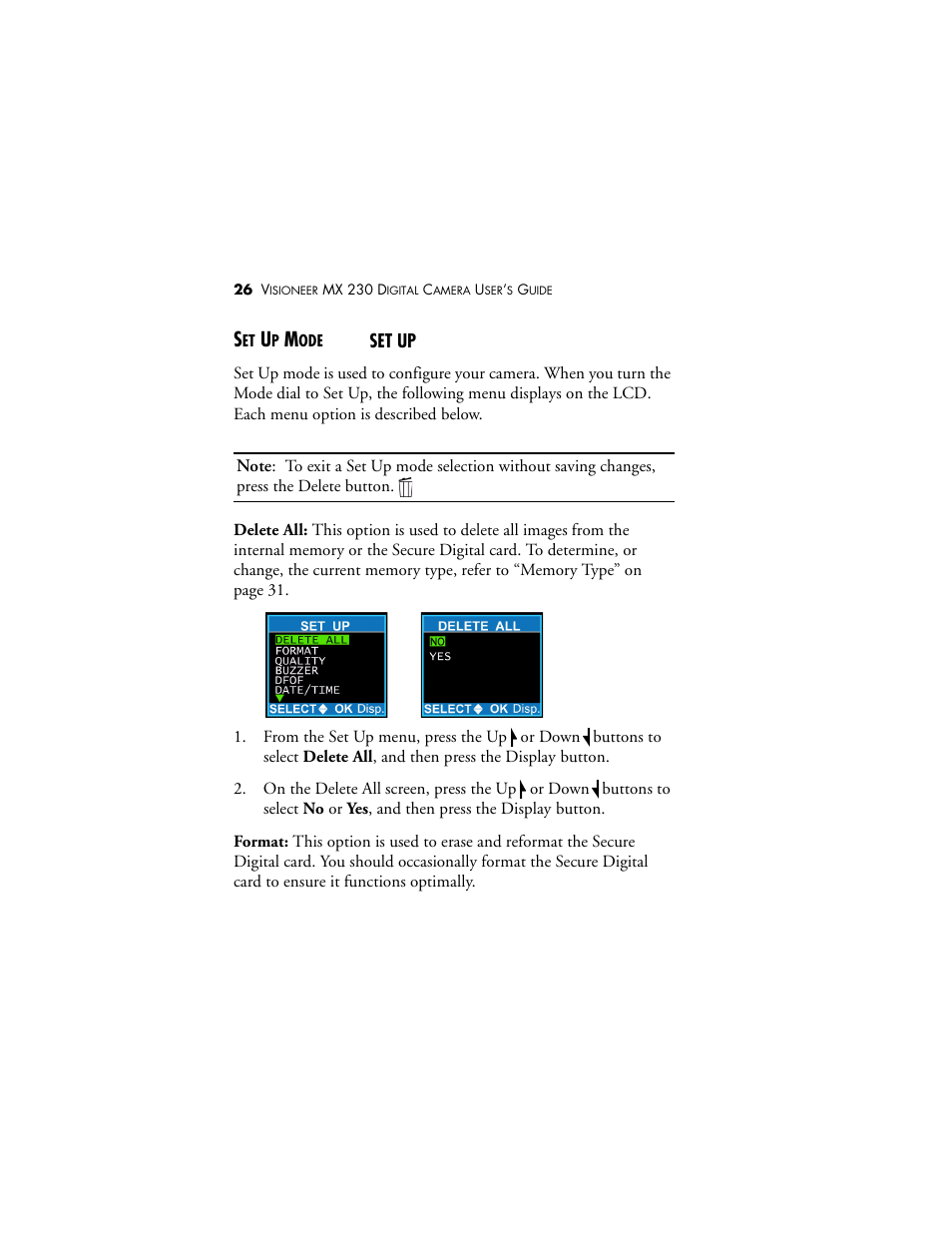 Set up mode | Visioneer MX 230 User Manual | Page 32 / 68