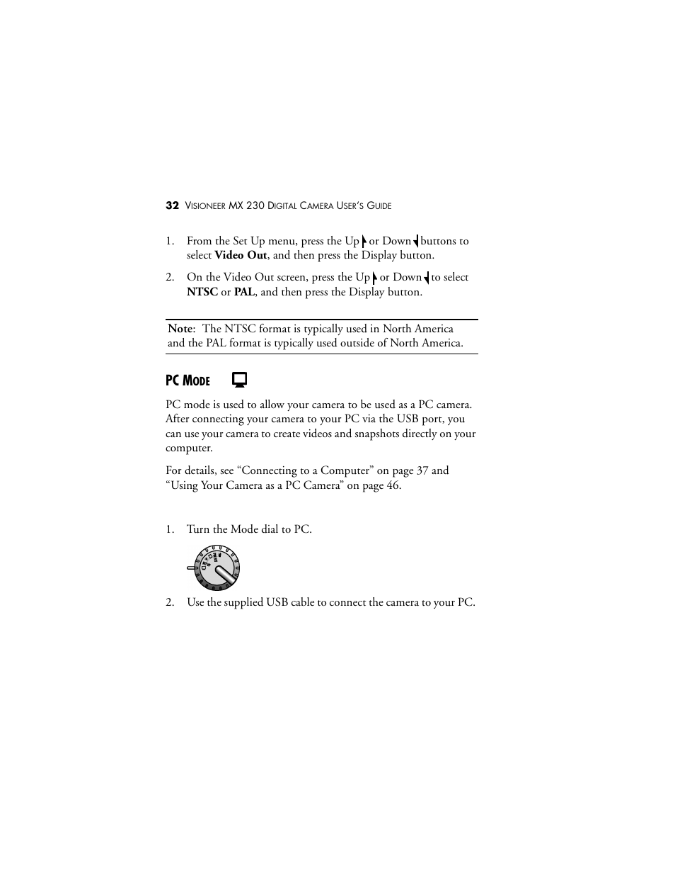 Pc mode, Pc m | Visioneer MX 230 User Manual | Page 38 / 68