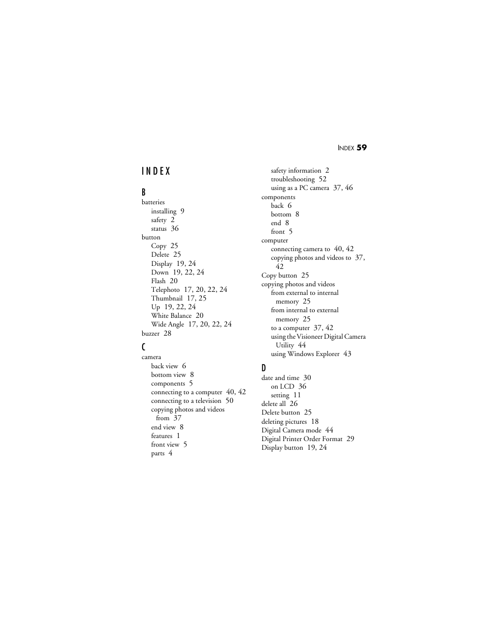 Index, A - d | Visioneer MX 230 User Manual | Page 65 / 68