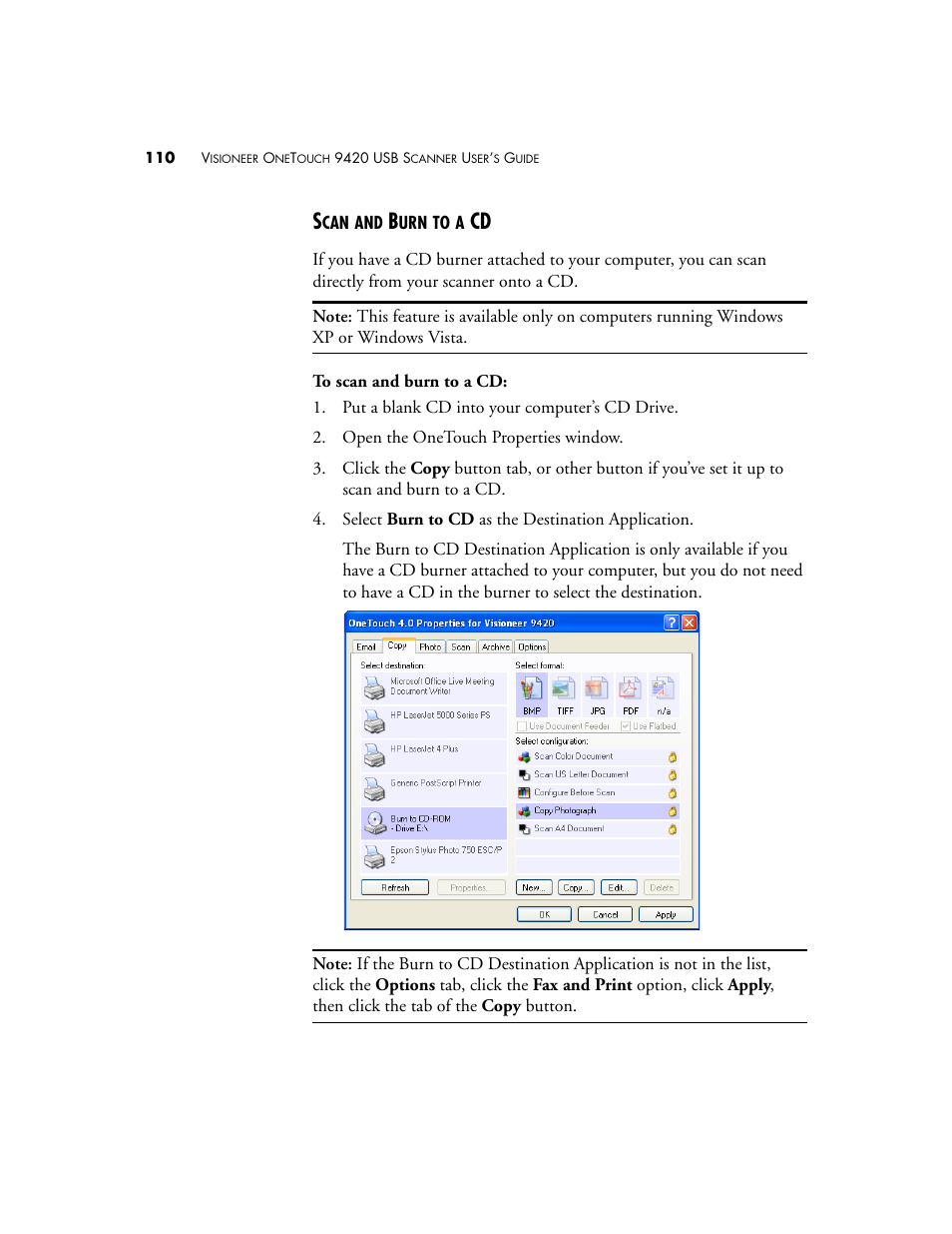 Scan and burn to a cd | Visioneer One Touch 9420 User Manual | Page 117 / 154