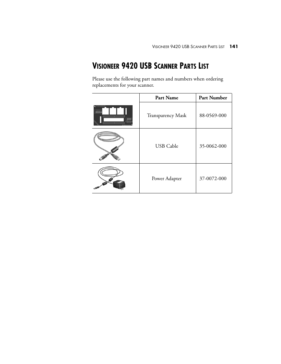 Visioneer 9420 usb scanner parts list, 9420 usb s, Isioneer | Canner, Arts | Visioneer One Touch 9420 User Manual | Page 148 / 154