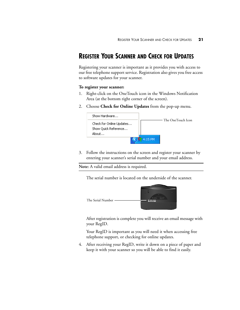 Register your scanner and check for updates, Egister, Canner | Heck, Pdates | Visioneer One Touch 9420 User Manual | Page 28 / 154