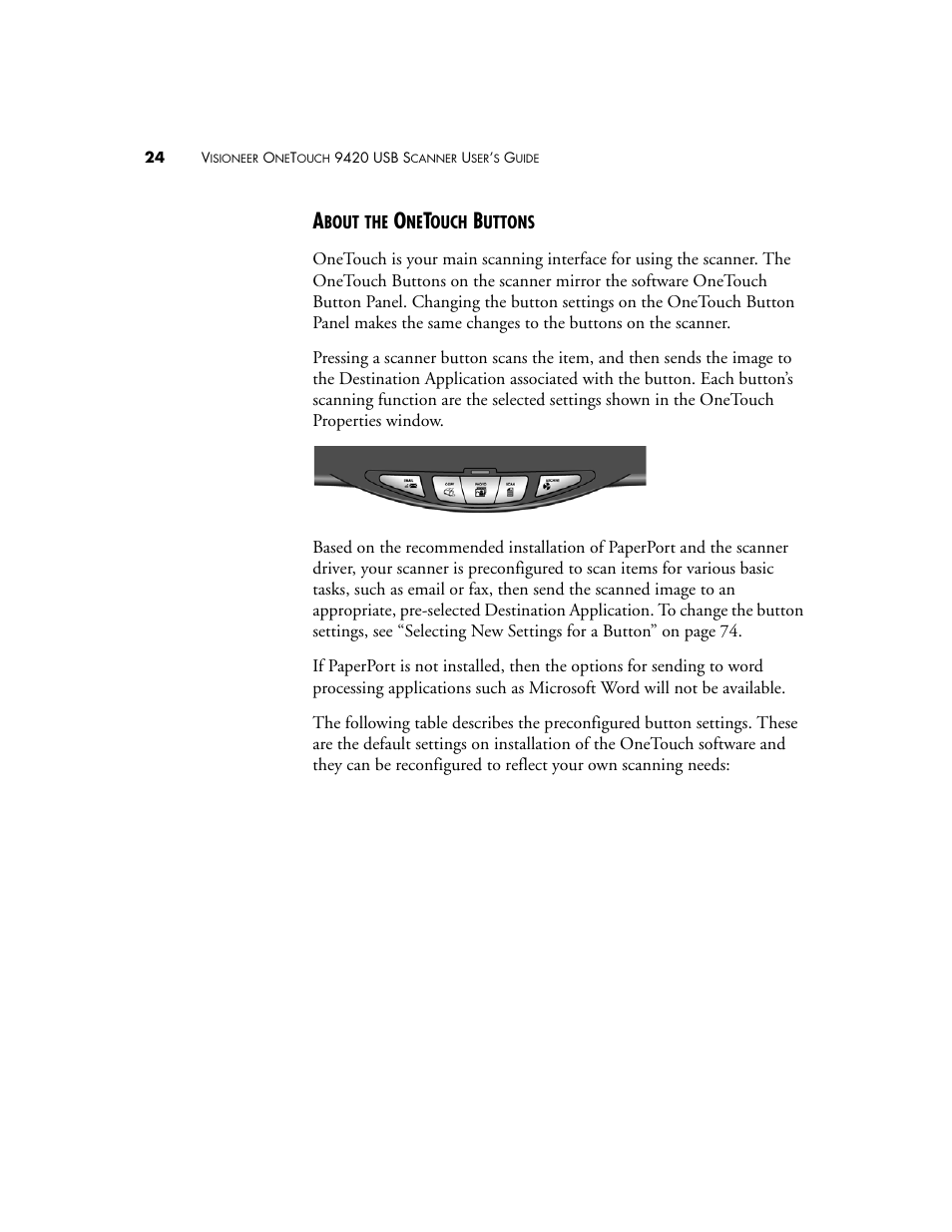 About the onetouch buttons | Visioneer One Touch 9420 User Manual | Page 31 / 154