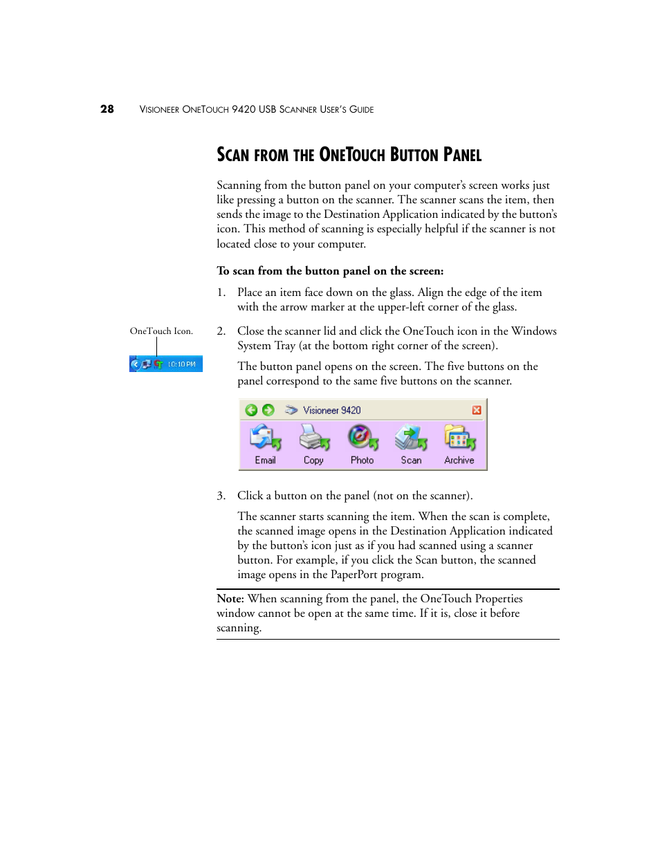 Scan from the onetouch button panel, From, Ouch | Utton, Anel | Visioneer One Touch 9420 User Manual | Page 35 / 154