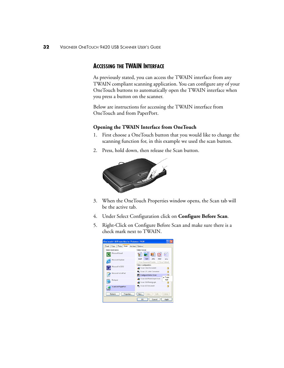 Accessing the twain interface, Twain i | Visioneer One Touch 9420 User Manual | Page 39 / 154