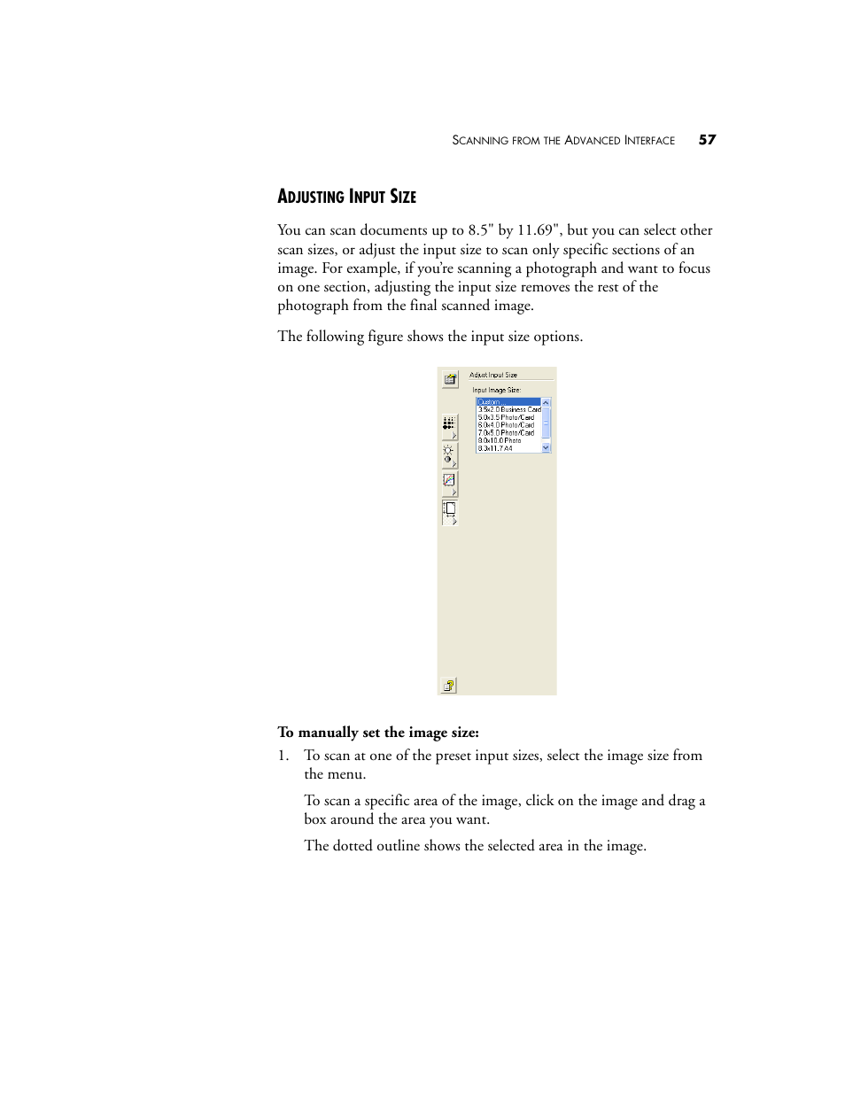 Adjusting input size | Visioneer One Touch 9420 User Manual | Page 64 / 154