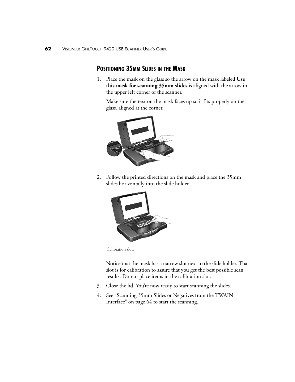 Positioning 35mm slides in the mask | Visioneer One Touch 9420 User Manual | Page 69 / 154