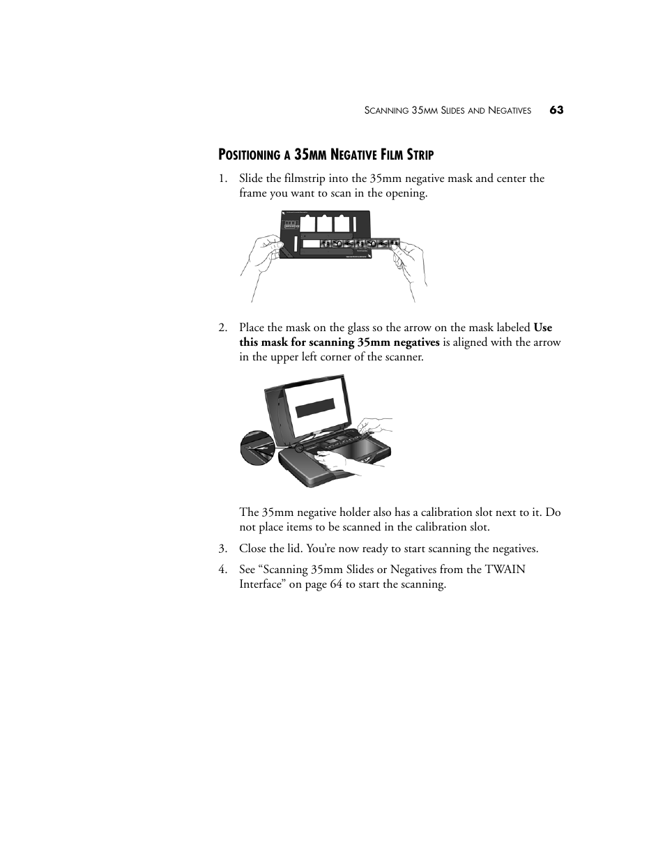 Positioning a 35mm negative film strip | Visioneer One Touch 9420 User Manual | Page 70 / 154