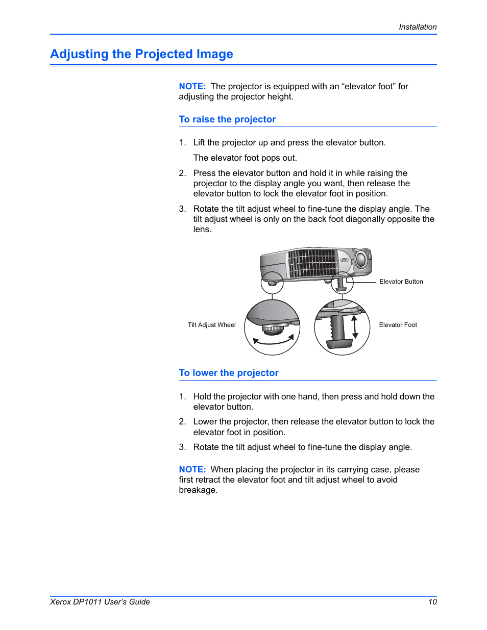 Adjusting the projected image | Visioneer DP1011 User Manual | Page 15 / 36