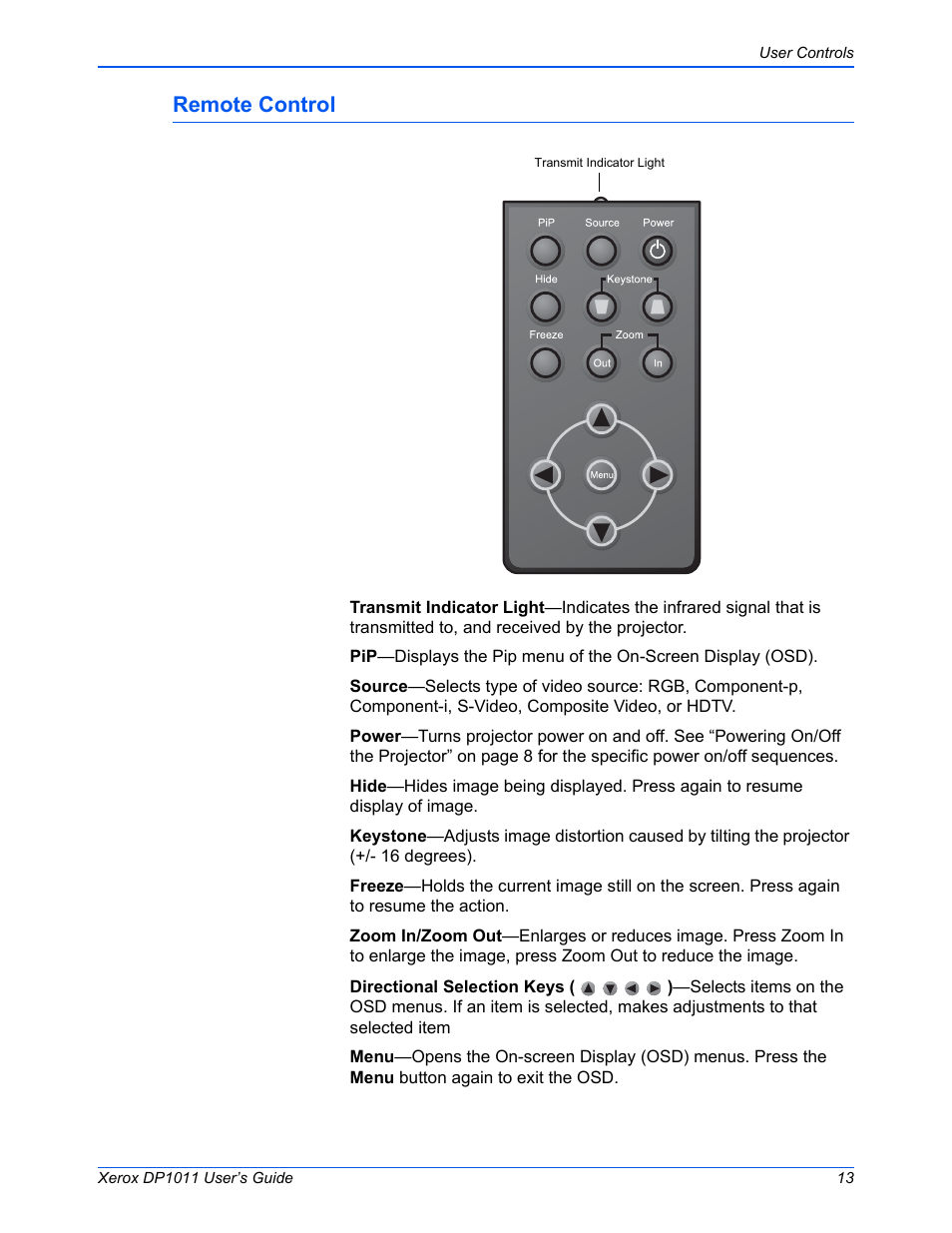 Remote control | Visioneer DP1011 User Manual | Page 18 / 36
