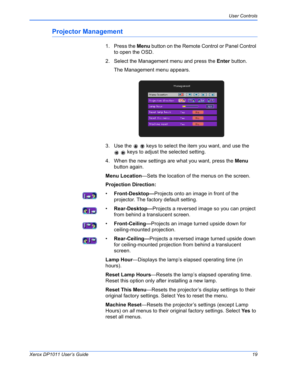 Projector management | Visioneer DP1011 User Manual | Page 24 / 36