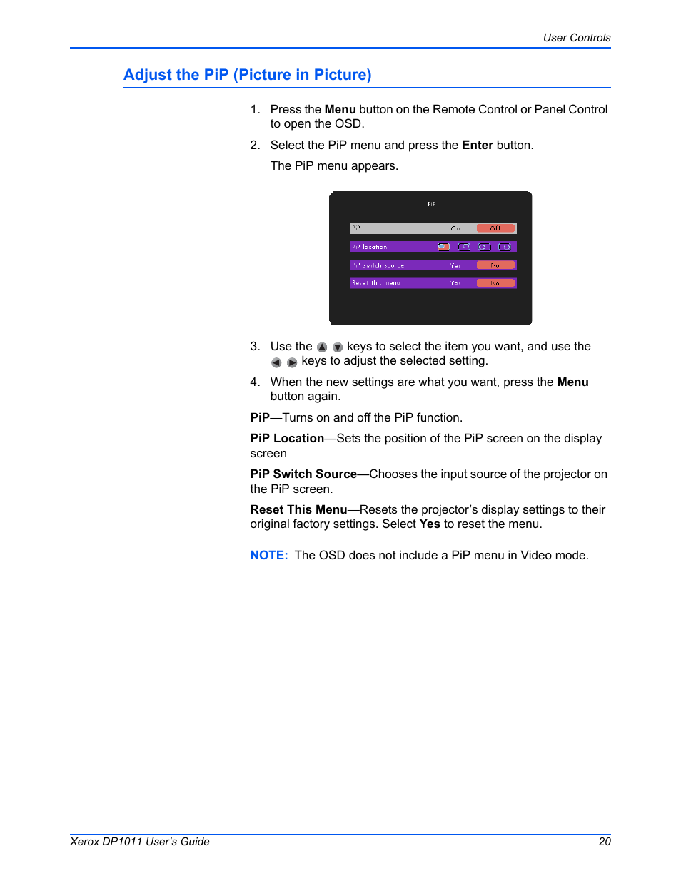 Adjust the pip (picture in picture) | Visioneer DP1011 User Manual | Page 25 / 36