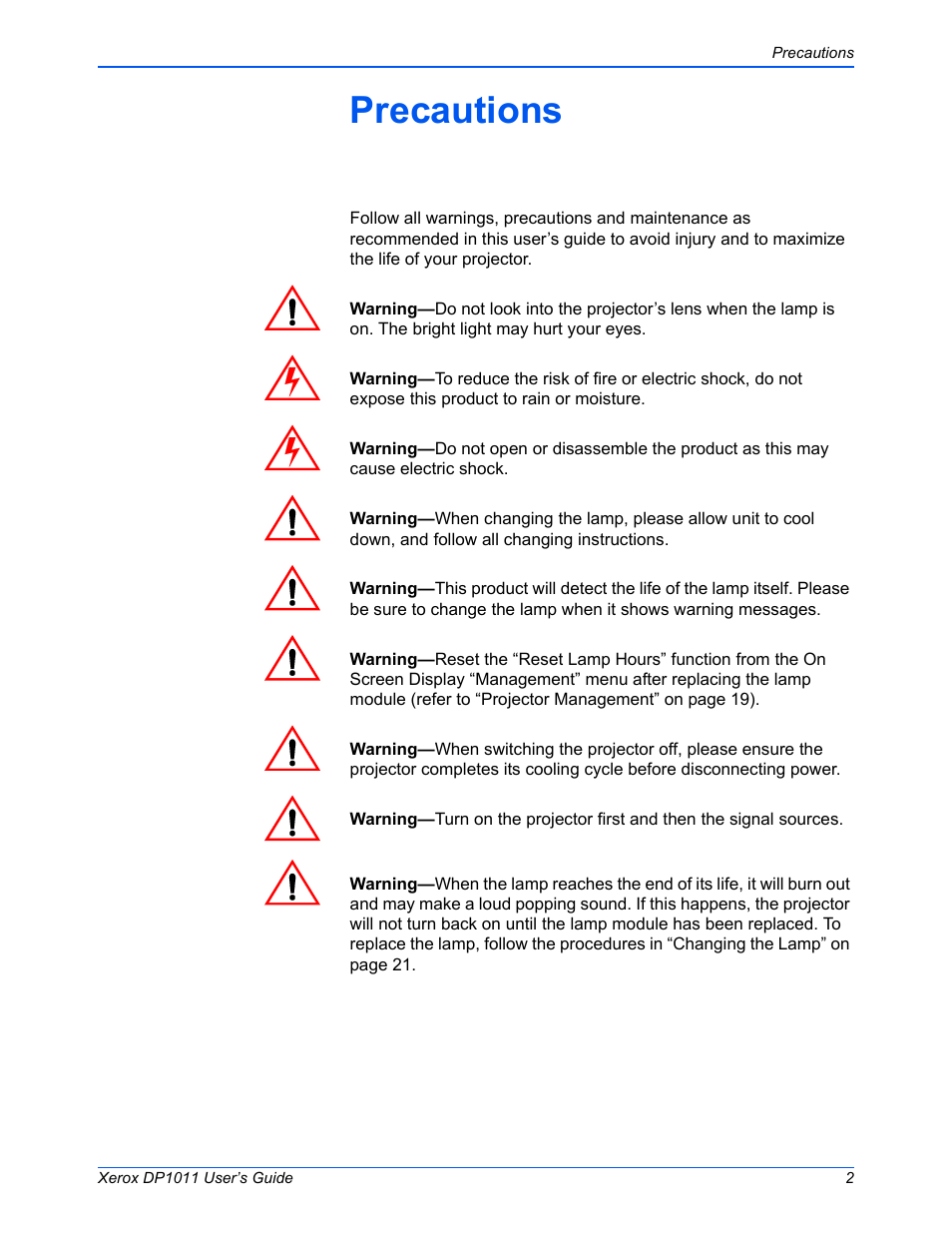 Precautions | Visioneer DP1011 User Manual | Page 7 / 36