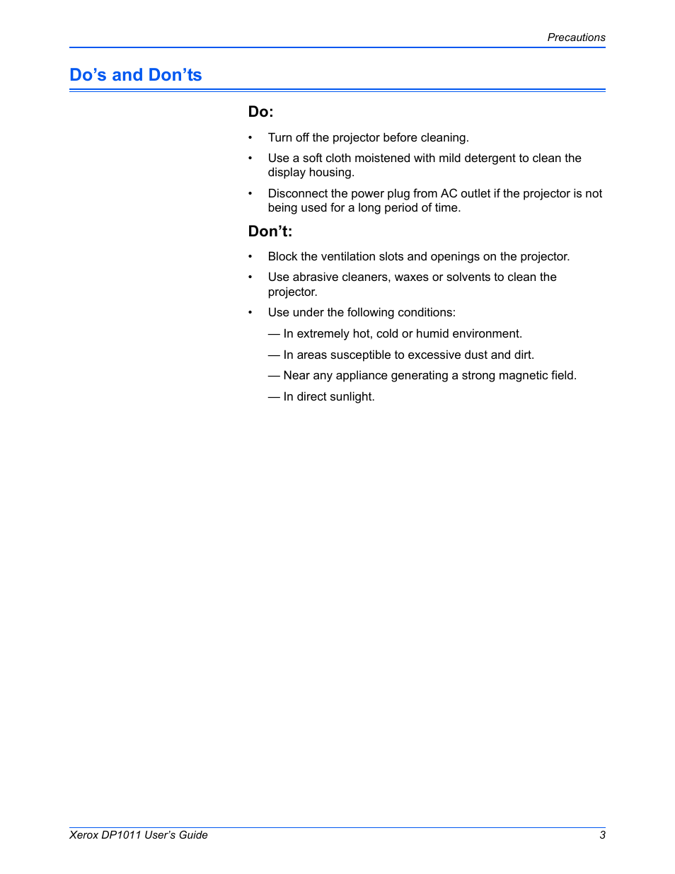Do’s and don’ts, Don’t | Visioneer DP1011 User Manual | Page 8 / 36