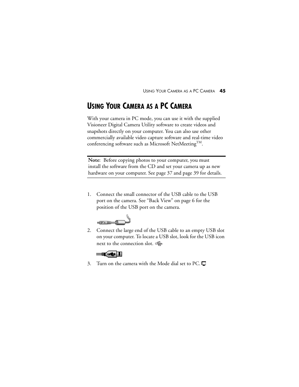 Using your camera as a pc camera, Pc c, Sing | Amera | Visioneer MX 200 User Manual | Page 51 / 66
