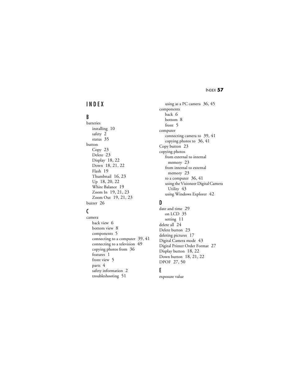 Index, A - e | Visioneer MX 200 User Manual | Page 63 / 66