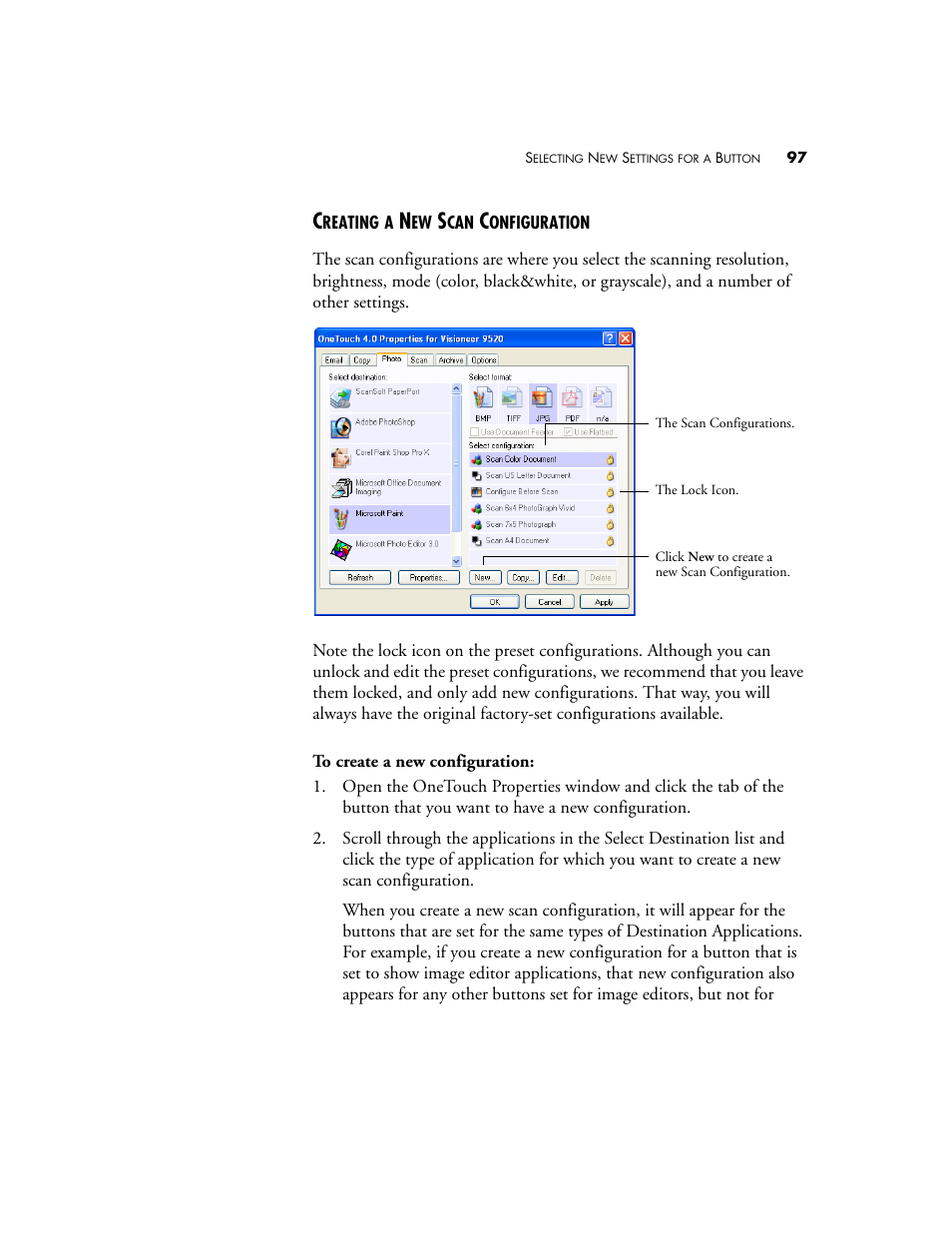 Creating a new scan configuration | Visioneer 9520 User Manual | Page 104 / 156