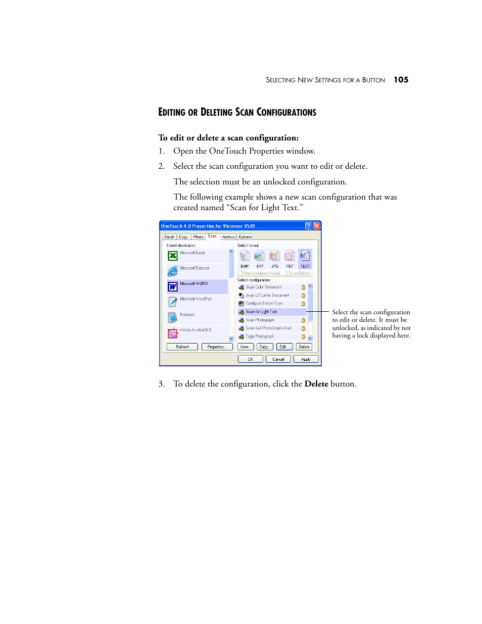 Editing or deleting scan configurations | Visioneer 9520 User Manual | Page 112 / 156