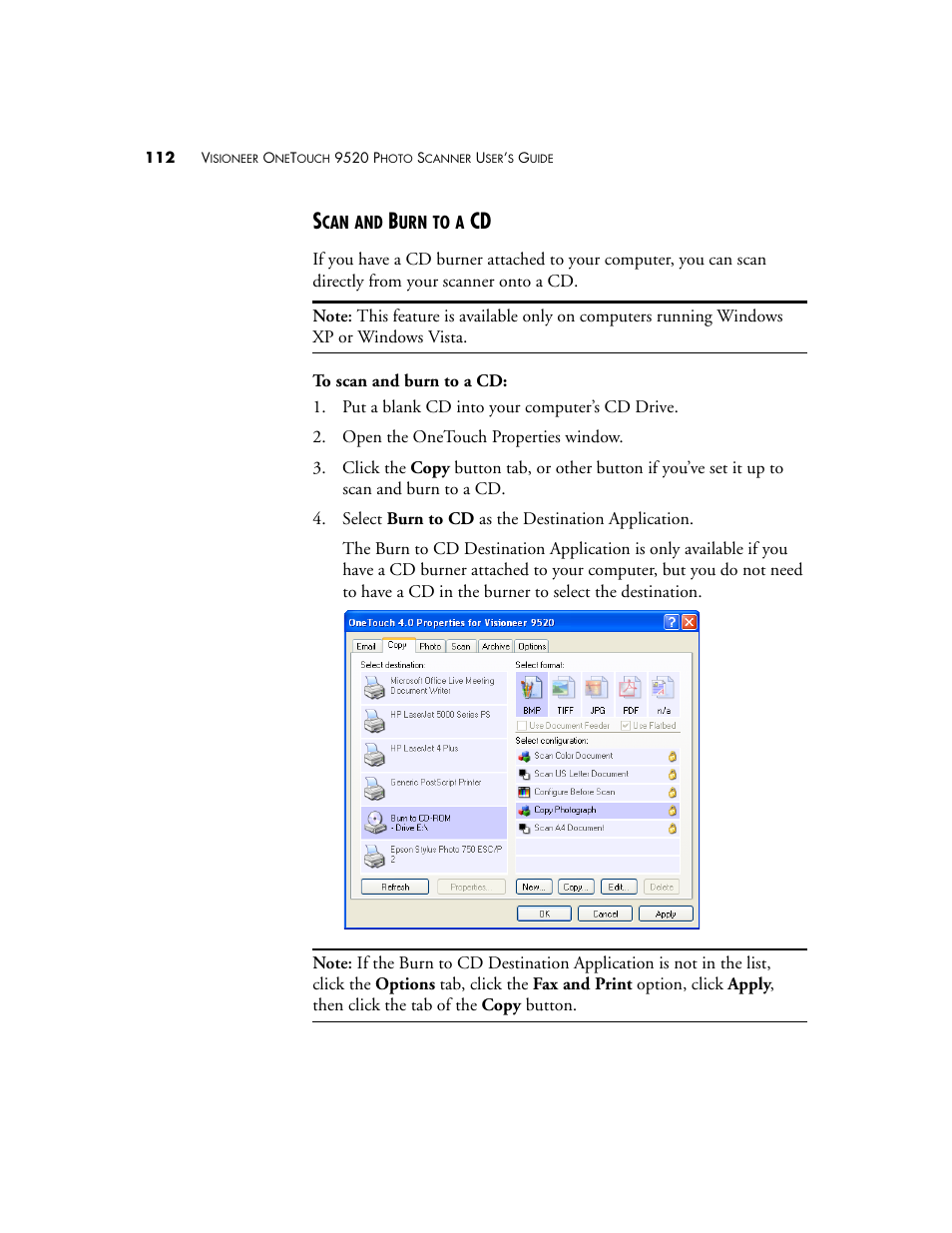 Scan and burn to a cd | Visioneer 9520 User Manual | Page 119 / 156
