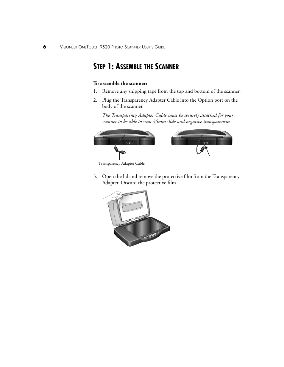 Step 1: assemble the scanner, Ssemble, Canner | Visioneer 9520 User Manual | Page 13 / 156