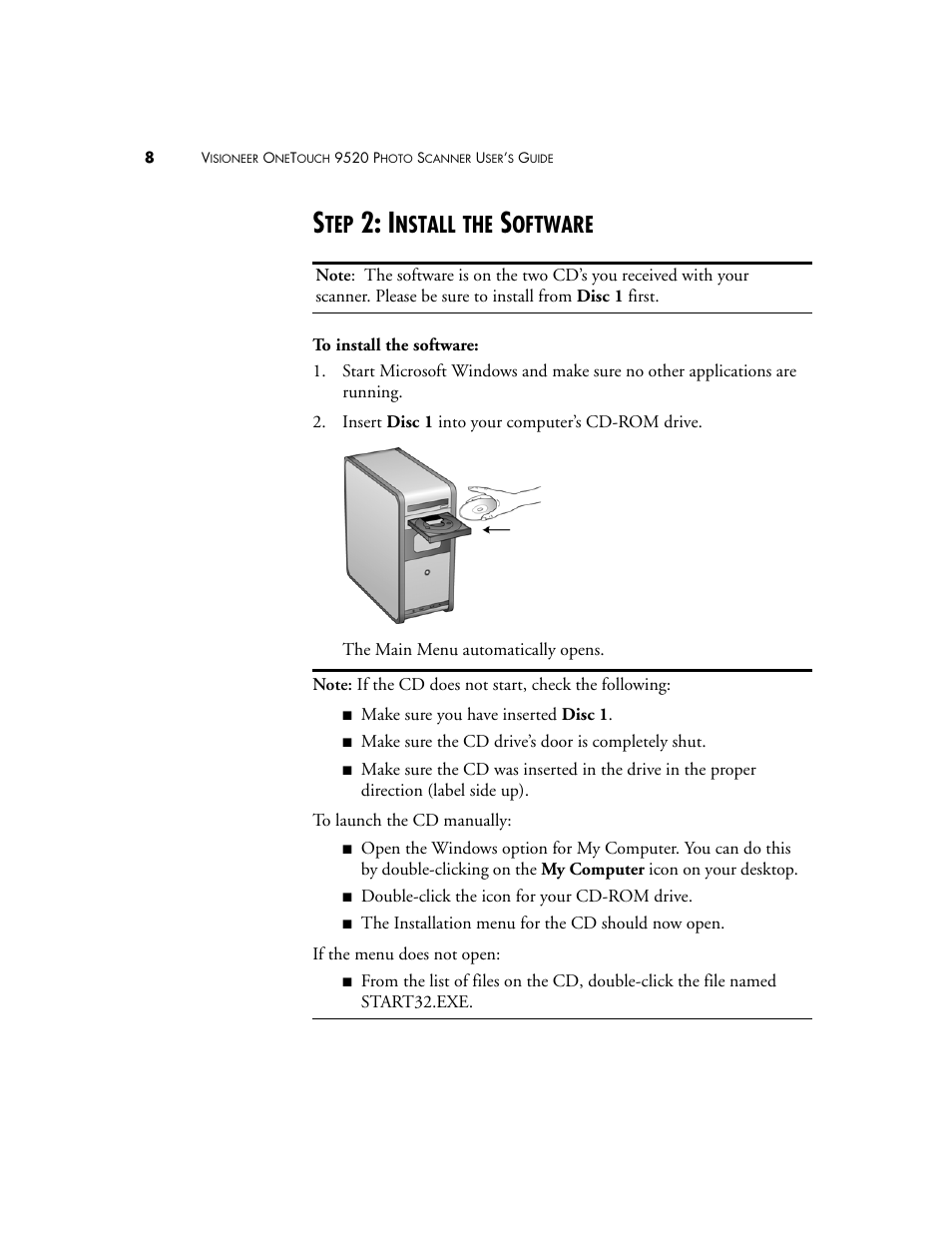 Step 2: install the software, Nstall, Oftware | Visioneer 9520 User Manual | Page 15 / 156