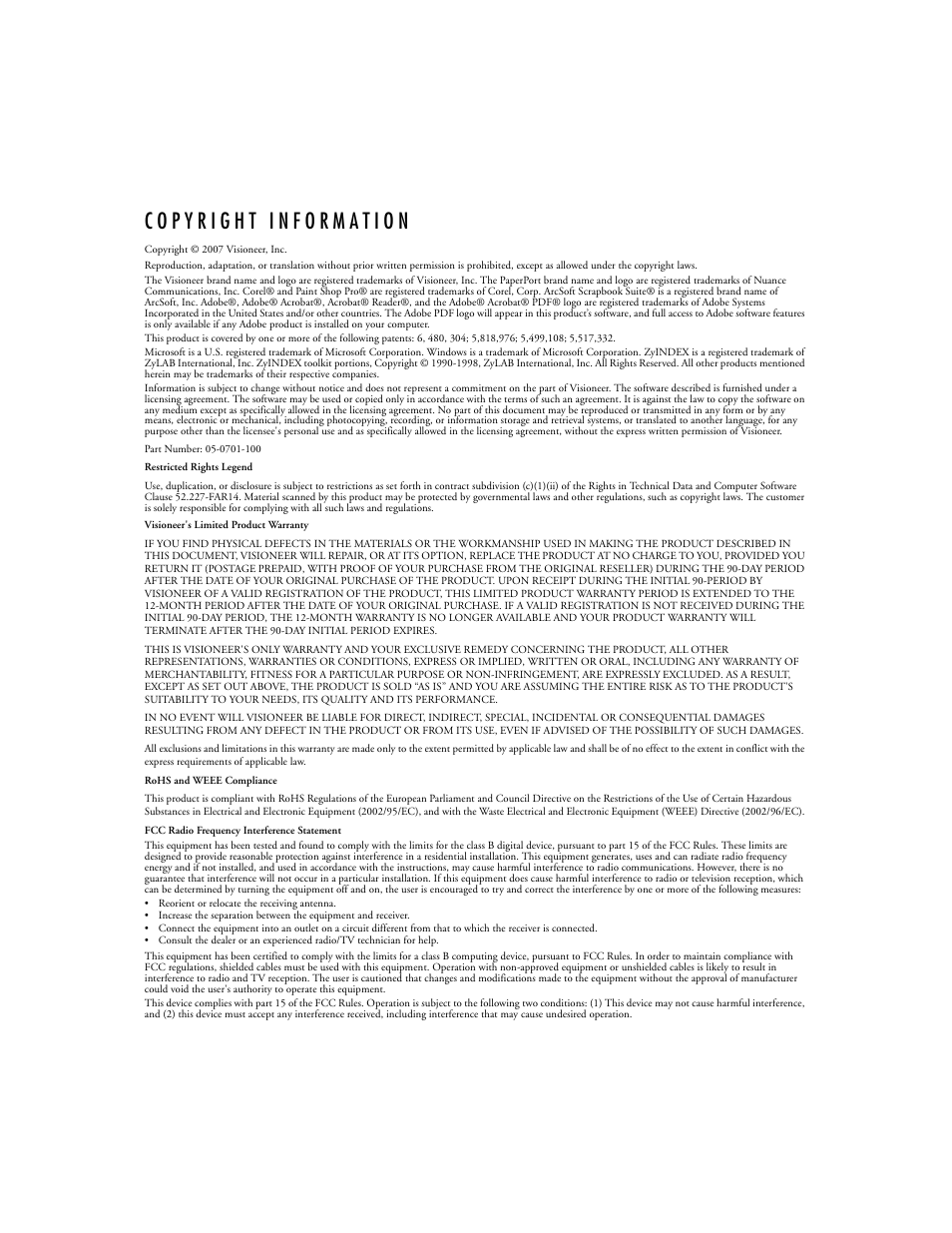 Visioneer 9520 User Manual | Page 3 / 156