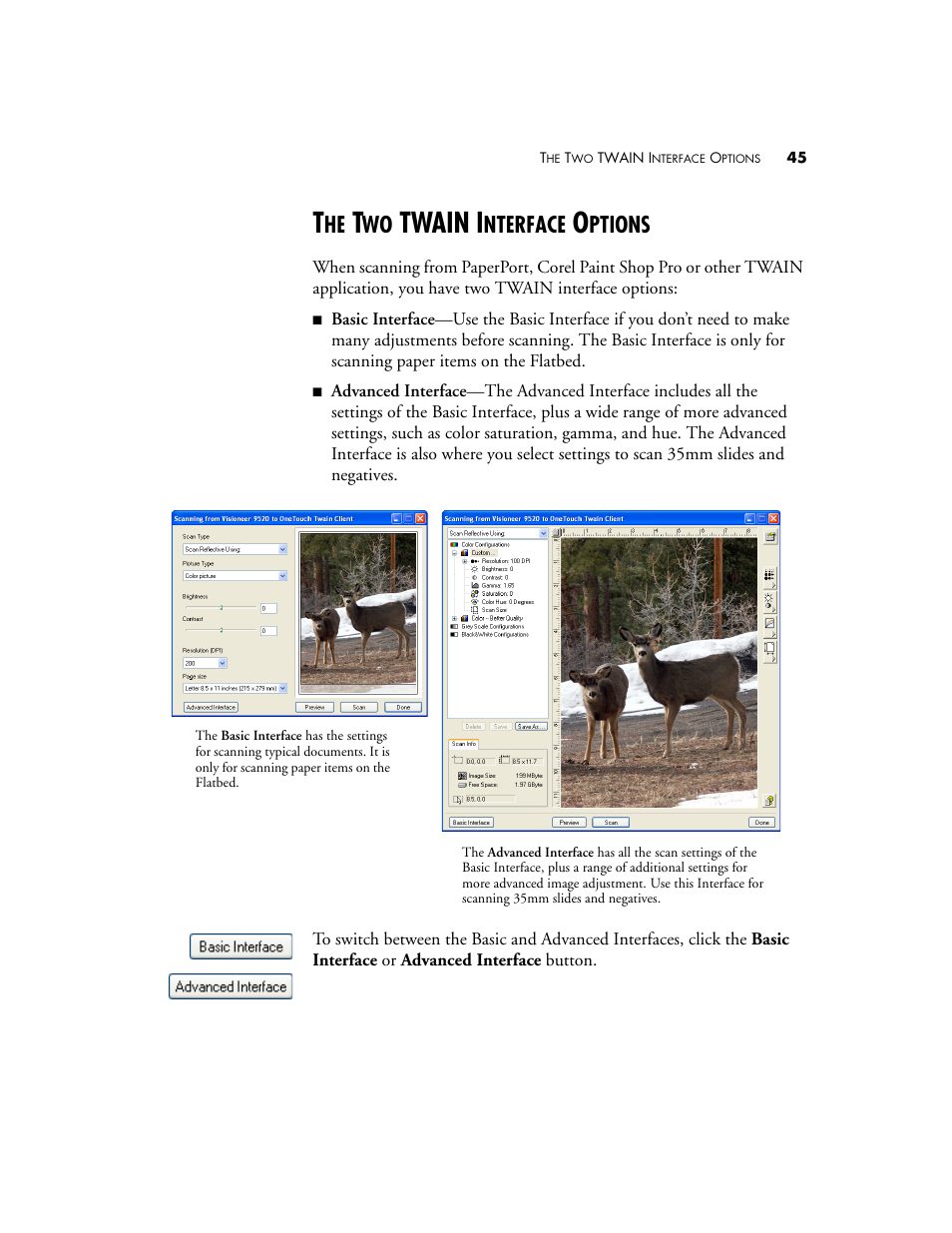 The two twain interface options, Twain i, Nterface | Ptions | Visioneer 9520 User Manual | Page 52 / 156
