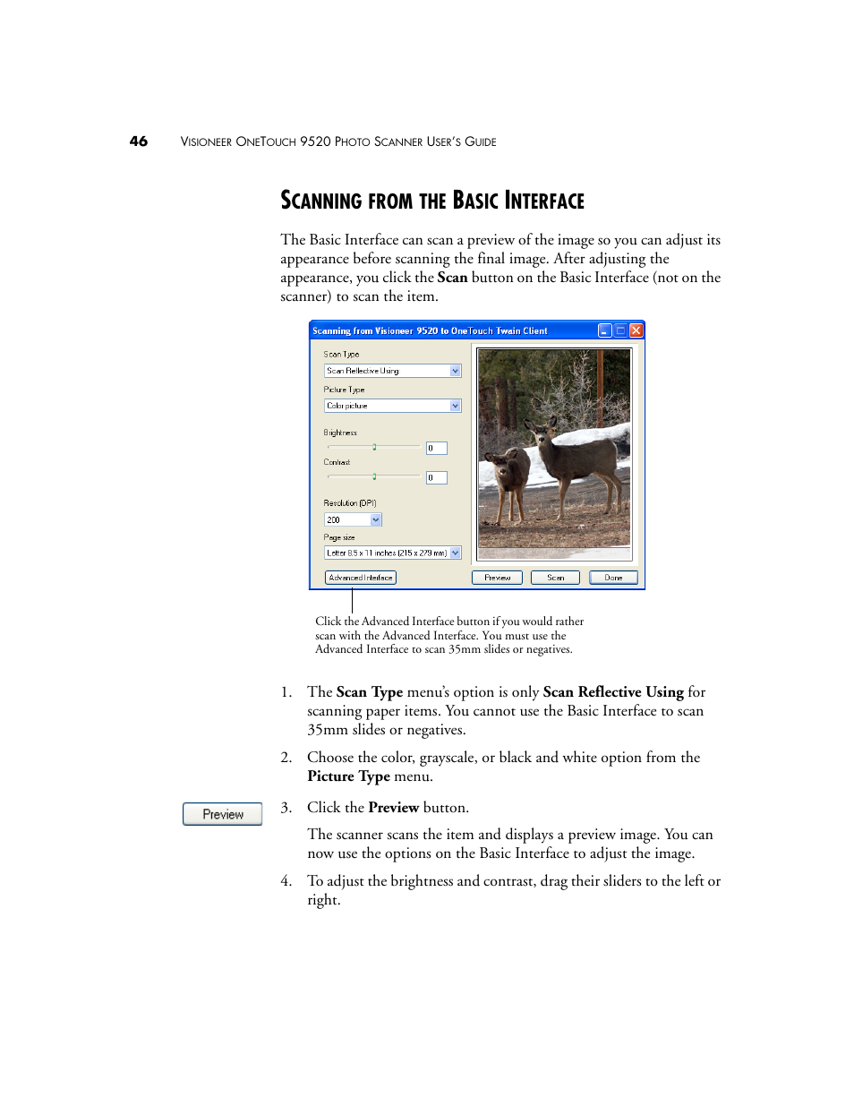 Scanning from the basic interface, Canning, From | Asic, Nterface | Visioneer 9520 User Manual | Page 53 / 156