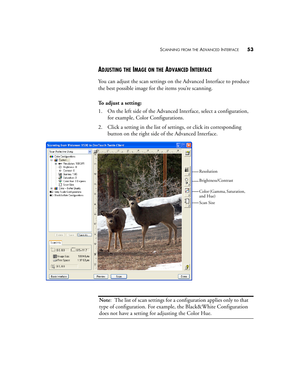 Adjusting the image on the advanced interface | Visioneer 9520 User Manual | Page 60 / 156