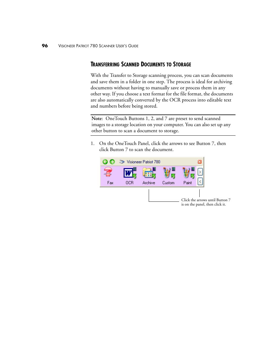 Transferring scanned documents to storage | Visioneer Patriot 780 User Manual | Page 103 / 160