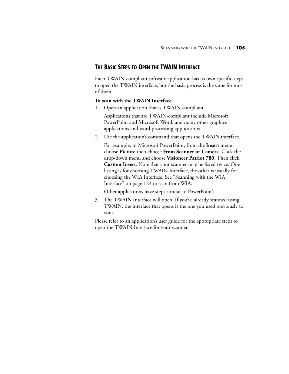 The basic steps to open the twain interface, Twain i | Visioneer Patriot 780 User Manual | Page 112 / 160