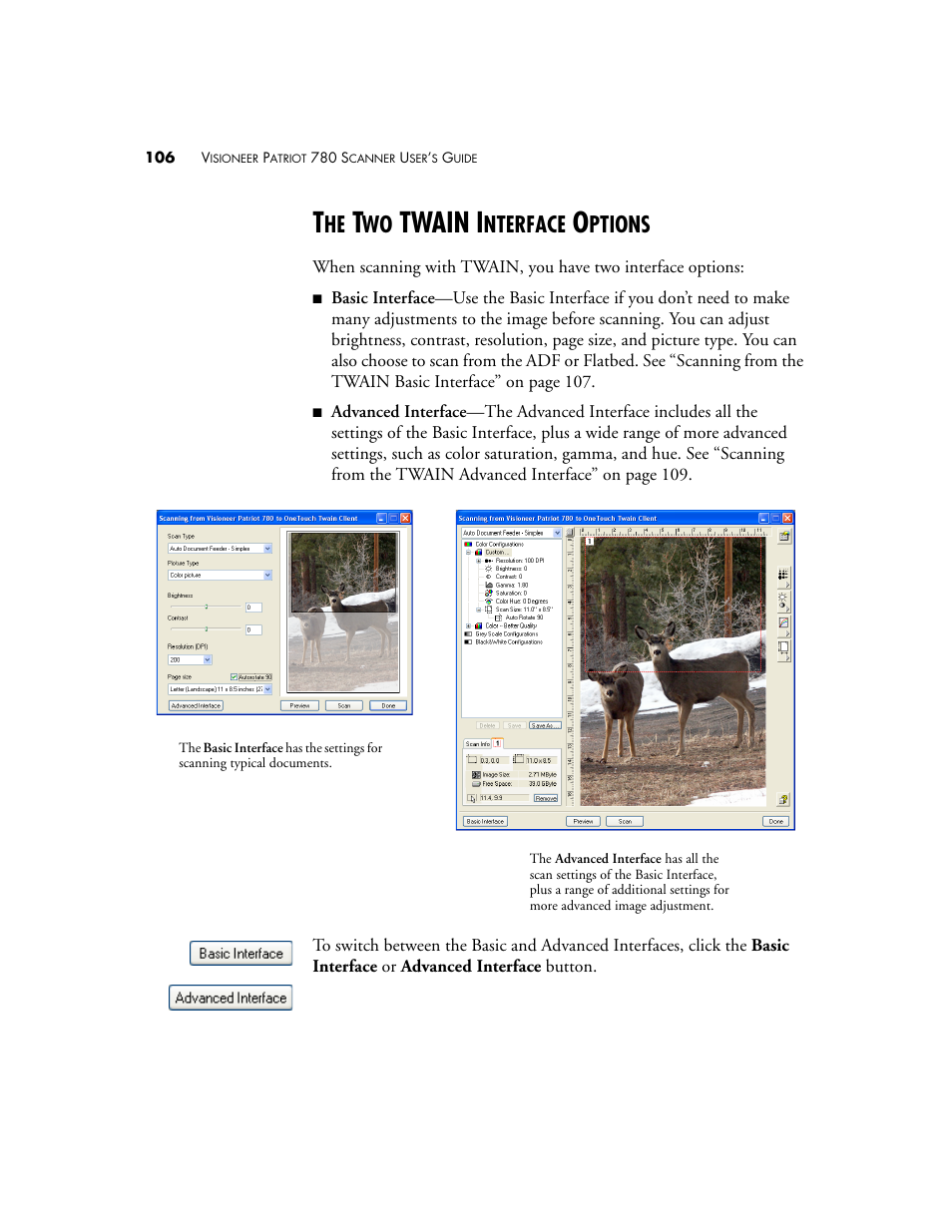 The two twain interface options, Twain i, Nterface | Ptions | Visioneer Patriot 780 User Manual | Page 113 / 160