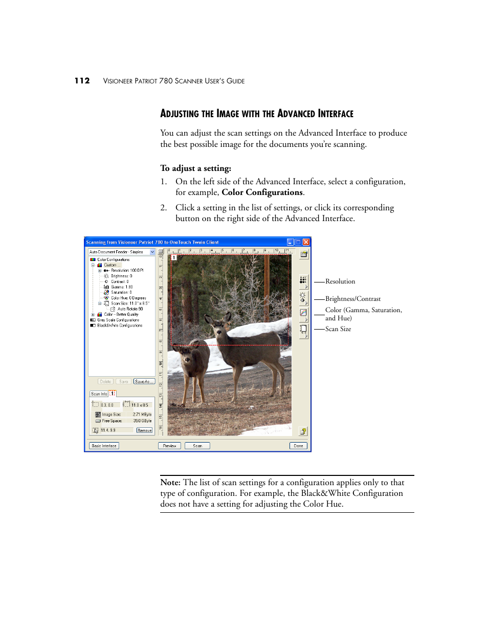 Adjusting the image with the advanced interface | Visioneer Patriot 780 User Manual | Page 119 / 160