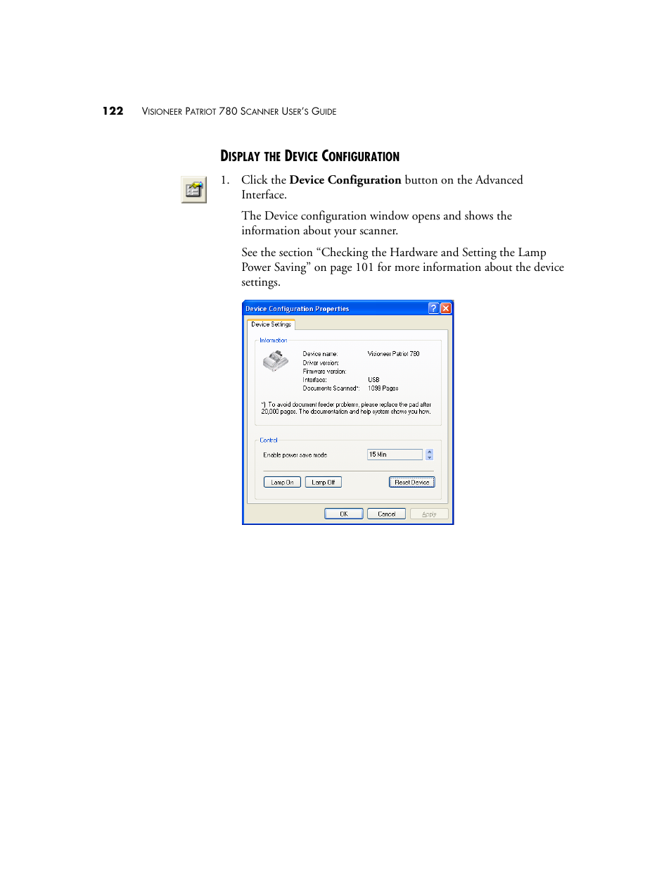 Display the device configuration | Visioneer Patriot 780 User Manual | Page 129 / 160