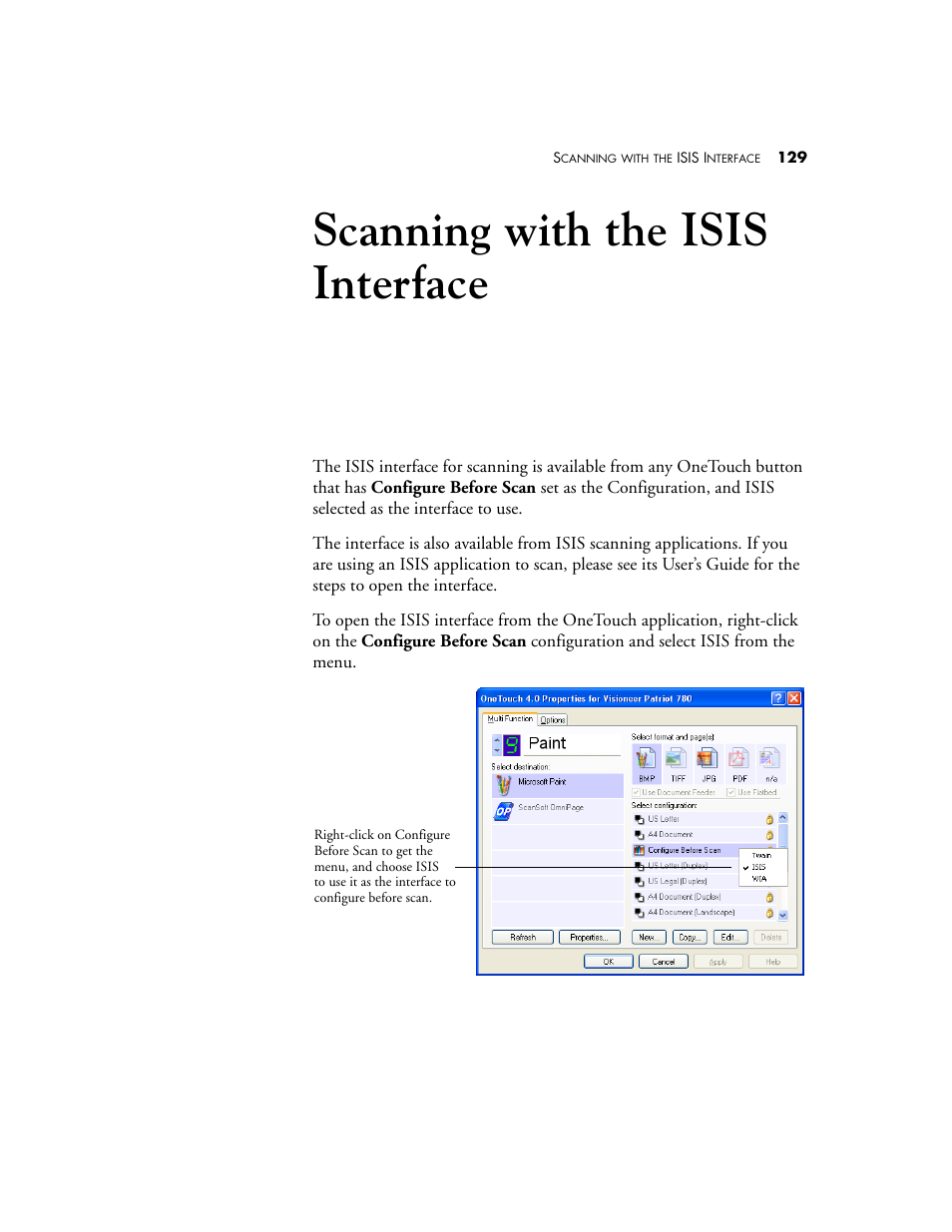 Scanning with the isis interface, Isis i | Visioneer Patriot 780 User Manual | Page 136 / 160