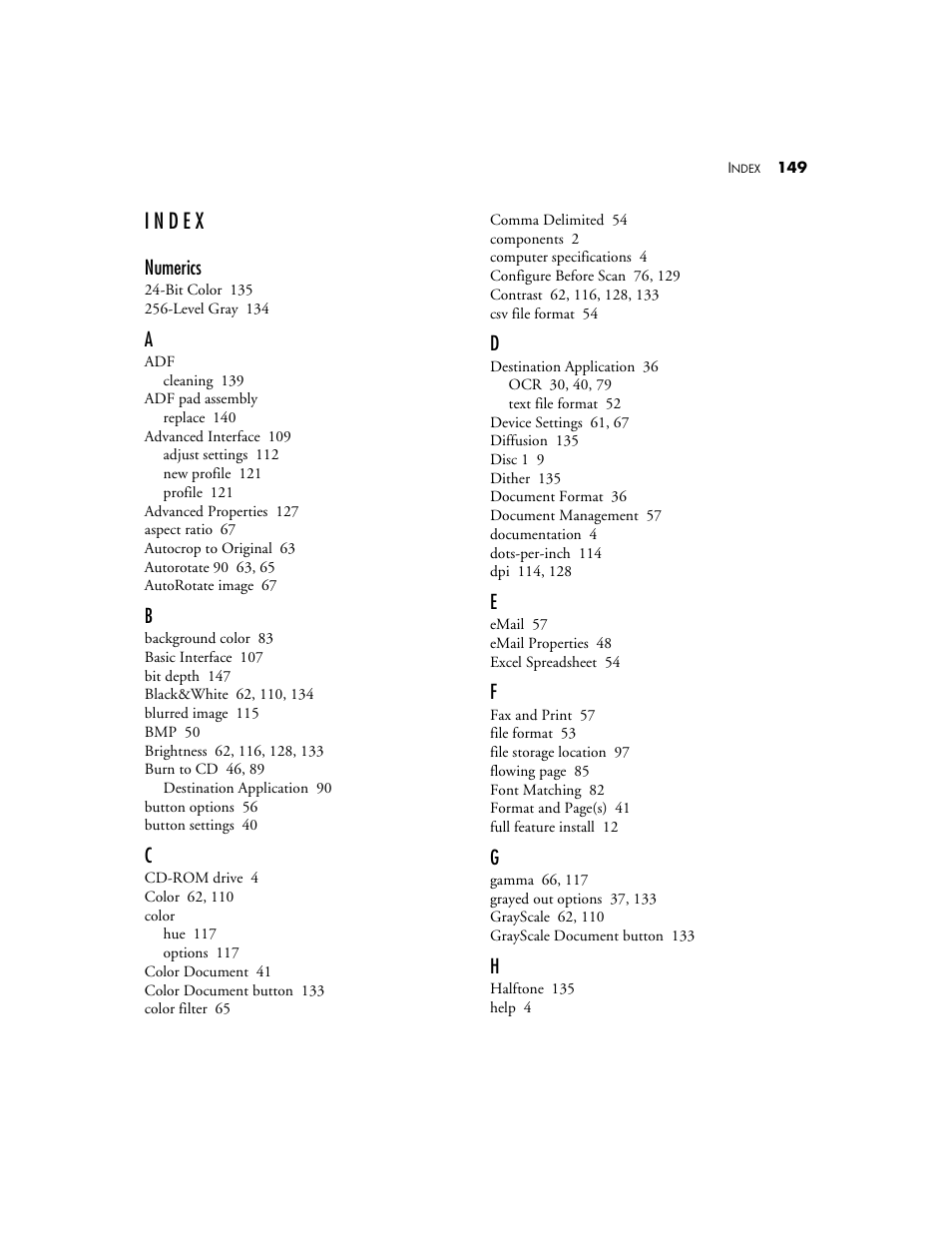 Index, Numerics | Visioneer Patriot 780 User Manual | Page 156 / 160