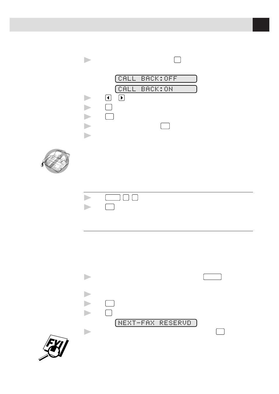 Print call back message, Next-fax reservation, Print call back message next-fax reservation | Visioneer 1780 User Manual | Page 61 / 99