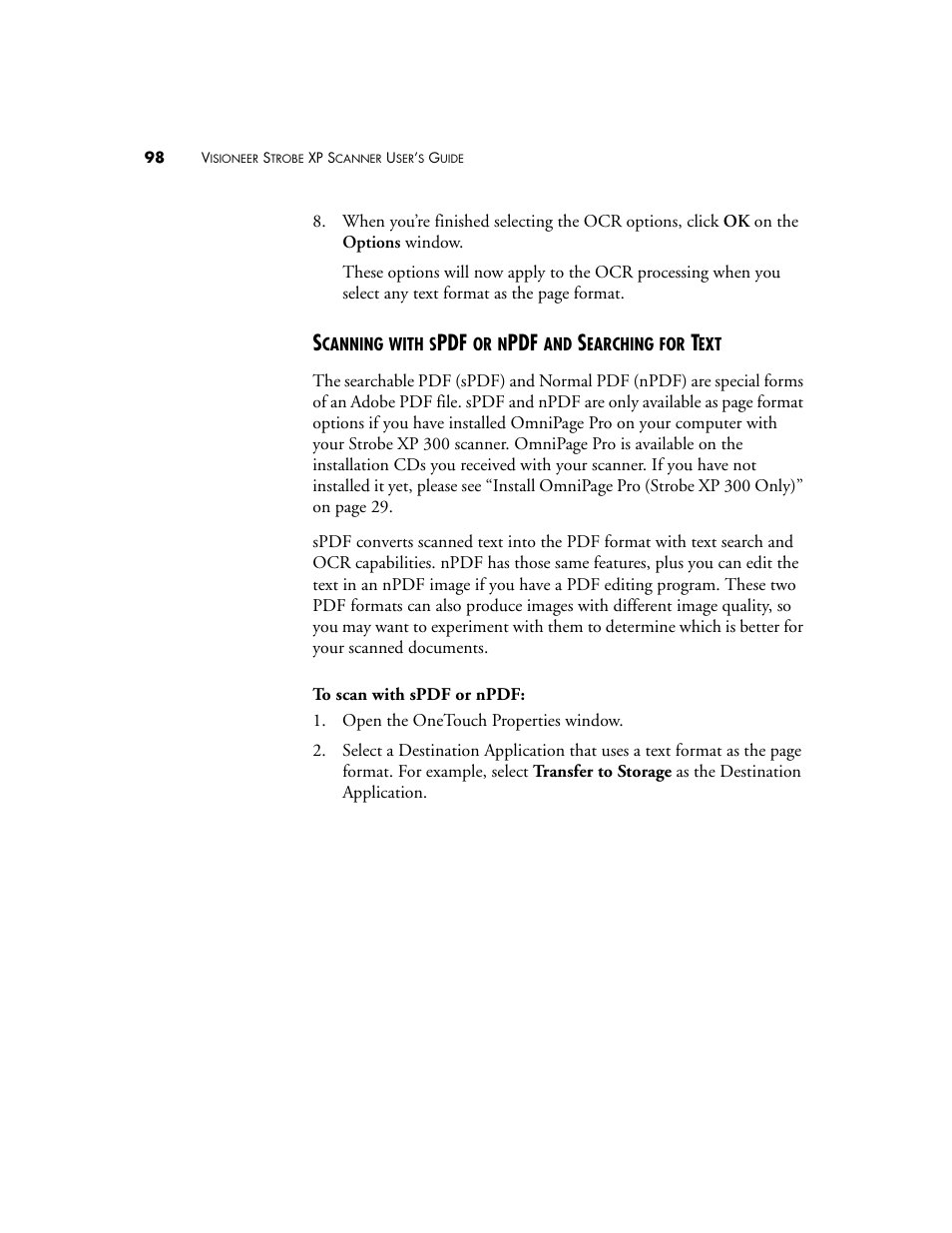 Scanning with spdf or npdf and searching for text | Visioneer XP 100 User Manual | Page 105 / 166